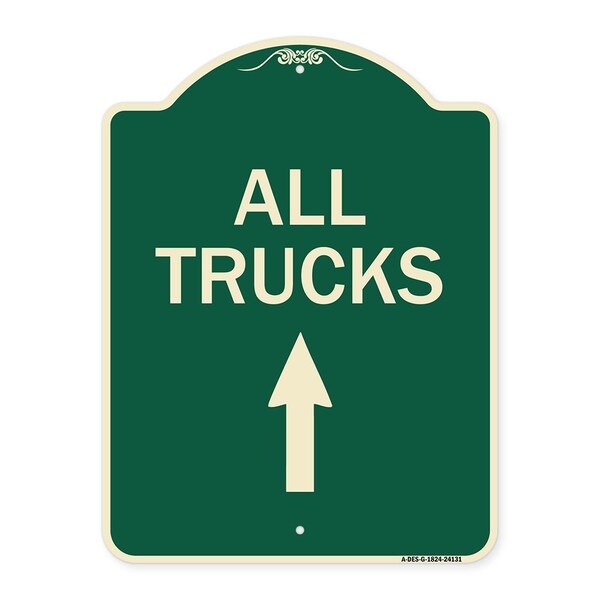 Driveway All Trucks Move Ahead W/ Up Arrow Heavy-Gauge Aluminum Sign, 24" x 18", G-1824-24131